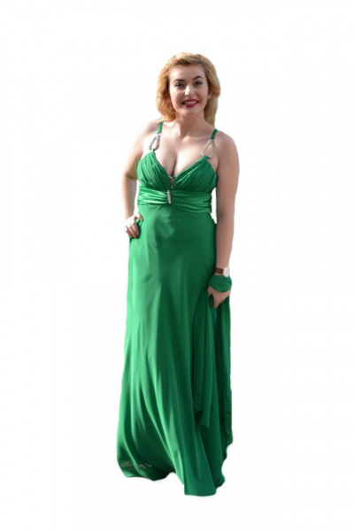 Rochie de gala rafinata, model lung, pe verde, cu insertie de pietre