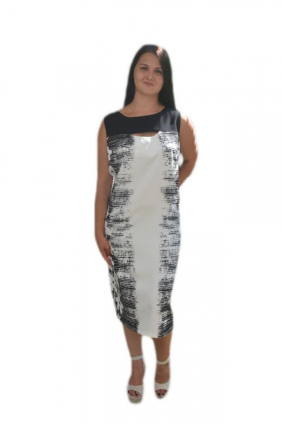 Rochie dreapta de culoare neagra cu design alb, fara maneca