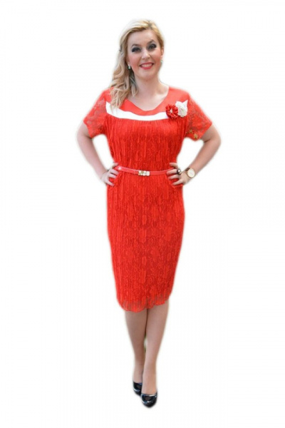 Rochie rafinata de ocazie, dantela rosie combinata cu saten alb