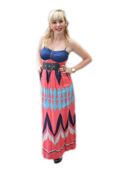 Rochie rafinata de tineret, model lung cu imprimeu multicolor