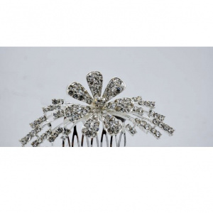 Agrafa tip pieptene, model cu floricica,cu cristale ,pentru evenimente speciale,nuanta argintiu - Img 2