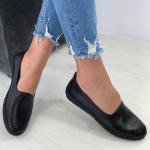 Balerini dama, casual, usor perforati, din piele naturala, in nuanta negru - Img 2