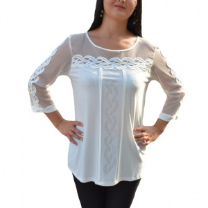 Bluza alba de ocazie, cu maneca aproape lunga, transparenta - Img 1