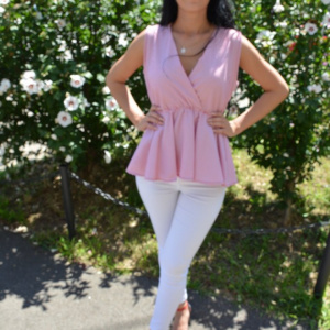 Bluza casual, cu dungi fine rosu-alb - Img 3