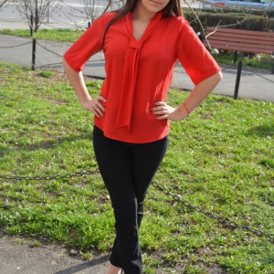 Bluza casual cu guler tip sal si maneca scurta, de culoare rosie - Img 4