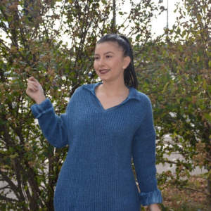 Bluza casual Ioana din tricot cu guler,nuanat de bleumarin - Img 3