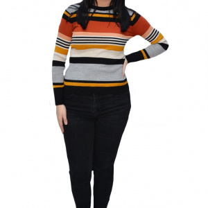 Bluza casual Vera ,model cu dungi multicolore,gri - Img 1