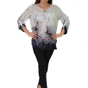 Bluza chic cu aspect asimetric si imprimeu deosebit multicolor