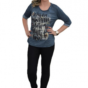 Bluza chic, nuanta de bleumarin, cu design grafic deosebit - Img 1