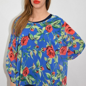 Bluza dama, din voal, in nuanta de albastru, cu design floral - Img 5