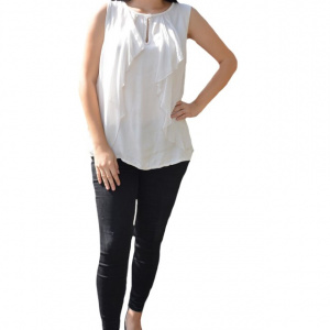 Bluza de matase, de culoare galben pal, cu model de fronseuri - Img 1