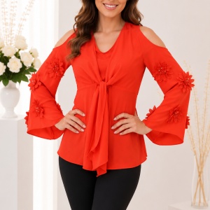 Bluza de ocazie cu croiala deosebita, lejera, de culoare rosie