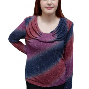 Bluza din material cu aspect lucios de nuanta mov in degrade - Img 1