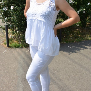 Bluza Edela, tip maiou, model cu broderie, nuanta alb - Img 2