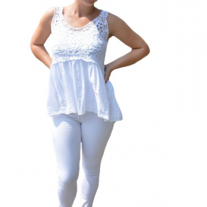 Bluza Edela, tip maiou, model cu broderie, nuanta alb