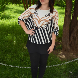 Bluza eleganta Anemona, model abstract,nuanta alb-negru - Img 4