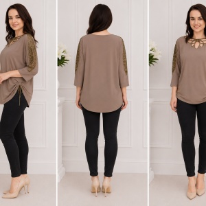 Bluza eleganta Belladonna,design cu dantela la maneca,nuanta de crem - Img 3
