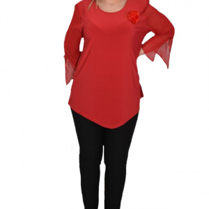 Bluza eleganta ,croi lejer,accesorizata cu brosa tip floara,rosu - Img 1