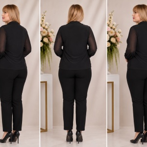 Bluza eleganta dama din voal cu applicati de margele si strasuri,neagra - Img 2