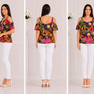 Bluza eleganta, nuanta multicolora cu decupaje pe umeri - Img 3