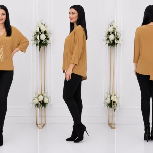 Bluza eleganta Uma cu insertii de strasuri ,nuanta de mustar - Img 2