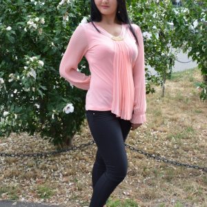 Bluza fashion cu maneca lunga si design de fronseuri, roz pudra - Img 5