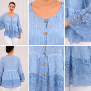 Bluza lejera Carina cu insertii de dantela ,nuanta de albastru deschis - Img 2