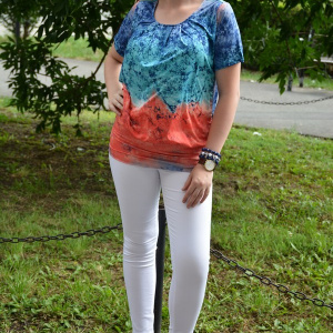 Bluza lunga tip tunica, culoare bleumarin-corai, model tineresc - Img 5