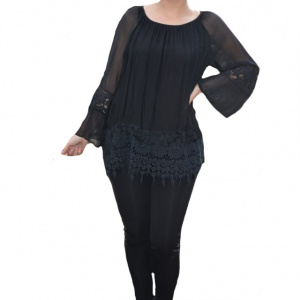 Bluza moderna Kara cu insertii de broderie si dantela ,nuanta de negru - Img 7