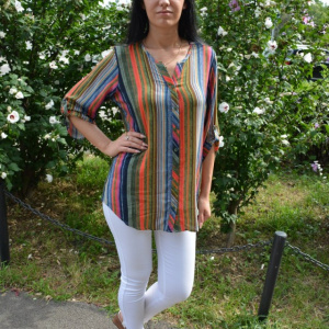 Bluza oversize cu nasturi in fata si dungi fine, multicolore - Img 5