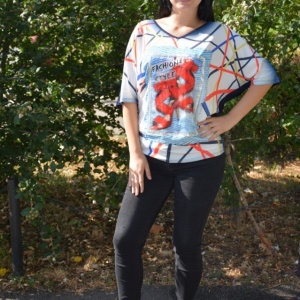 Bluza rafinata cu imprimeu 3D, maneca scurta si croi modern - Img 6