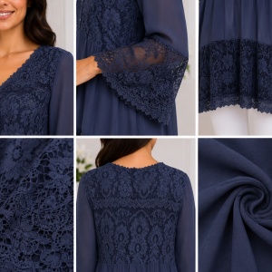 Bluza rafinata Luna cu insertii de dantela ,nuanta de bleumarin - Img 3