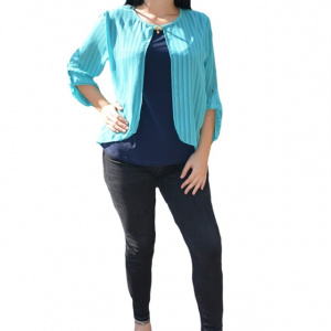 Bluza tinereasca in nuante de albastru cu design de dungi subtiri - Img 1