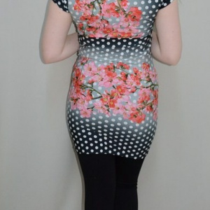 Bluza tip tunica cu maneca scurta, imprimeu de buline si flori - Img 5