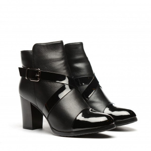 Botina casual, culoare neagra, cu aspect mat si detalii lucioase - Img 1