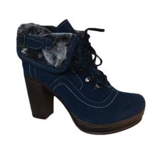 Botina casual, pe o platforma si toc inalt, de culoare bleumarin - Img 1