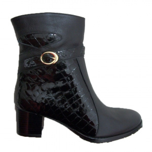 Botina clasica, neagra, cu pandativ auriu, toc mic patrat - Img 3