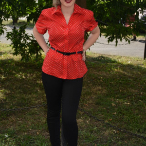 Camasa de vara de culoare rosie cu model marunt alb - Img 5