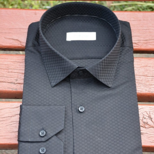 Camasa eleganta cu model de patratele in tesatura, neagra - Img 3
