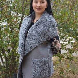 Cardigan tip vesta Xenai cu insertii de blanita pe spate,nuanta de gri - Img 4