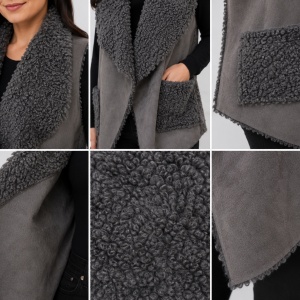 Cardigan tip vesta Xenai cu insertii de blanita pe spate,nuanta de gri inchis - Img 2