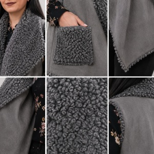 Cardigan tip vesta Xenai cu insertii de blanita pe spate,nuanta de gri - Img 3