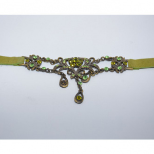 Chocker dama din catifea cu insertii de strasuri,verde - Img 3