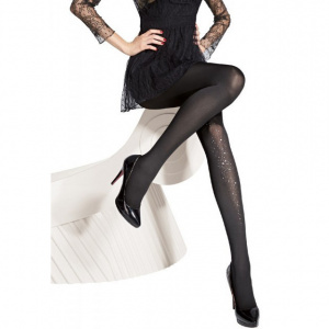 Ciorap elegant de dama, 60 DEN, negru cu cristale argintii aplicate - Img 2