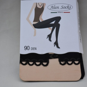 Ciorap pantalon de dama, culoare neagra, cu model deosebit - Img 3