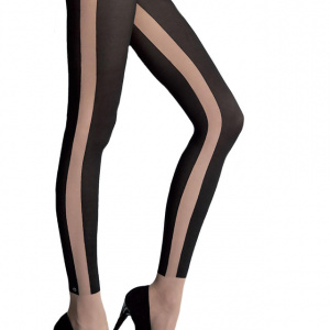 Ciorap pantalon, model de dunga lata pe lateral, de nuanta natural - Img 1