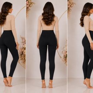 Colanți damă negri cu talie înaltă și bandă lată – material elastic - Img 2