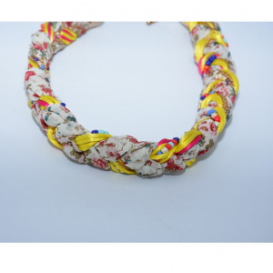 Colier damă împletit cu imprimeu floral și mărgele multicolore - Img 6