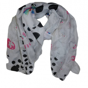 Esarfa de zi din vascoza fina, design multicolor cu buline, flori - Img 1