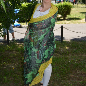Esarfa fashion cu imprimeu de pasari mari, culoare verde inchis - Img 3